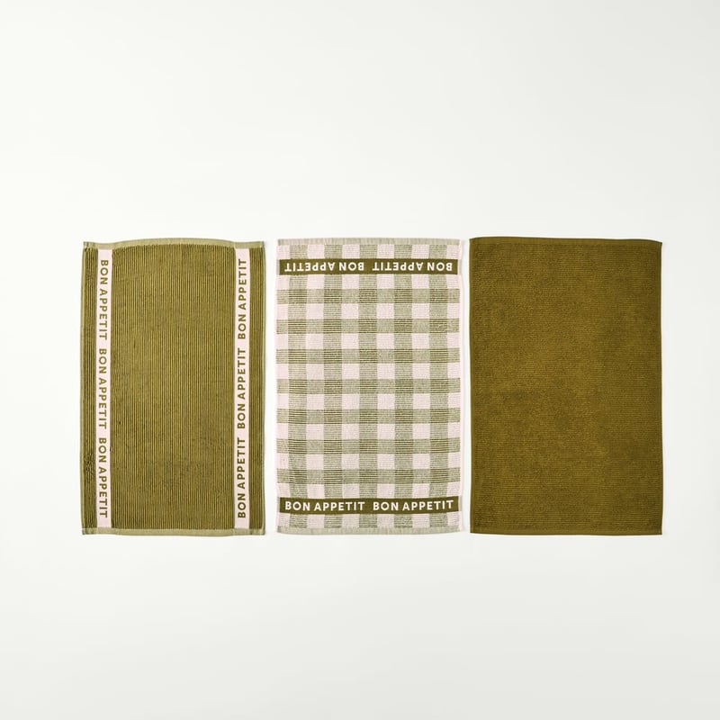 Australian Cotton Olive Tea Towels Pack of 3