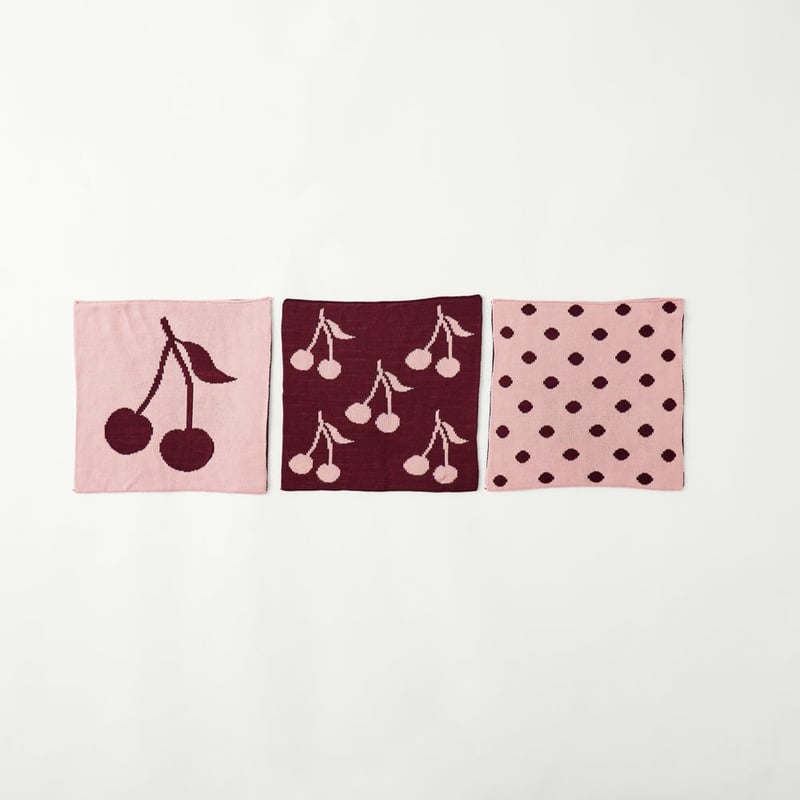 Dallas Cherries Bamboo Knitted Washcloths Pack of 3