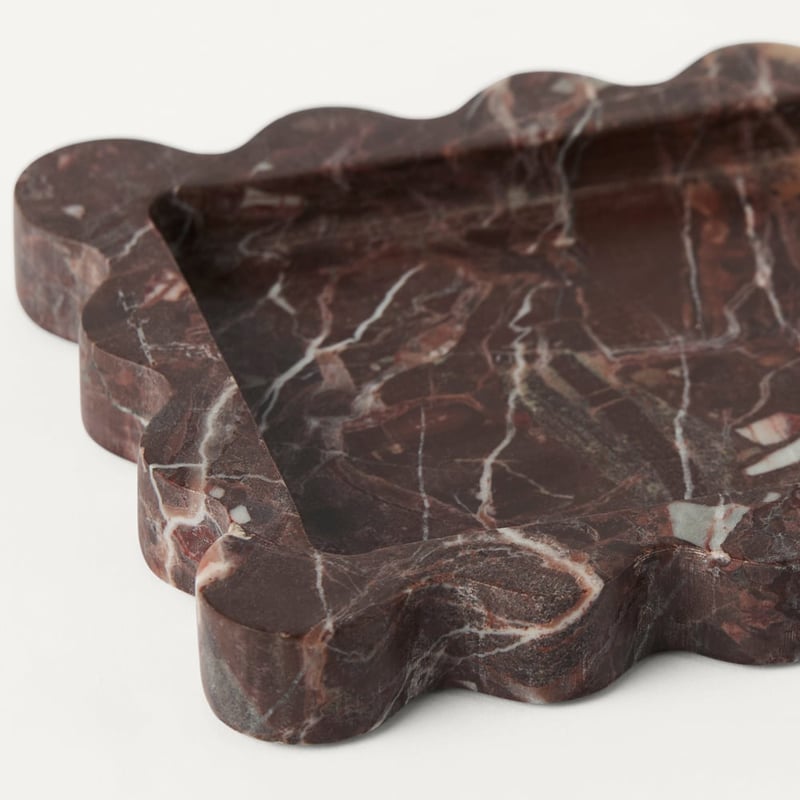 Marmo Red Levanto Marble Scalloped Rectangular Tray