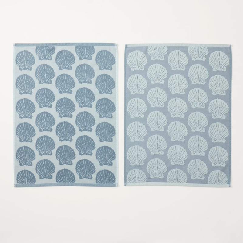Shell Blue Tea Towel Pack of 2