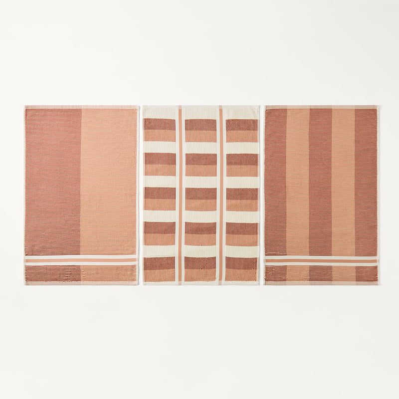 Australian Cotton Cedar & Terracotta Stripe Tea Towel Pack of 3