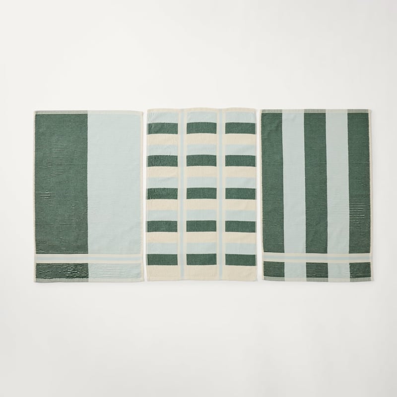 Australian Cotton Sea Pine & Clear Water Stripe Tea Towel Pack of 3