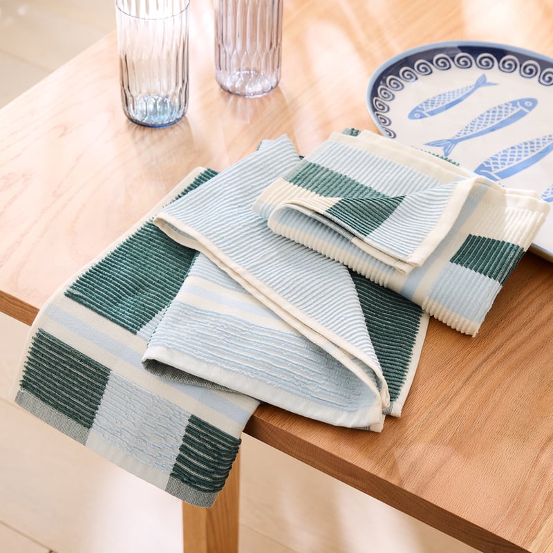 Australian Cotton Sea Pine & Clear Water Stripe Tea Towel Pack of 3