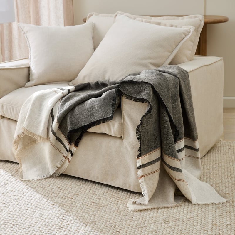 Echo Brown Sugar & Black Stripe Linen Throw