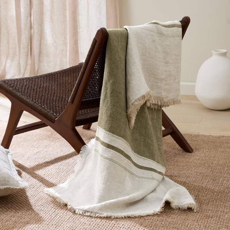 Echo Olive Stripe Linen Throw