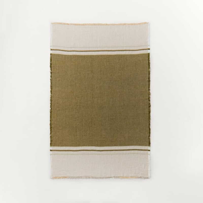 Echo Olive Stripe Linen Throw