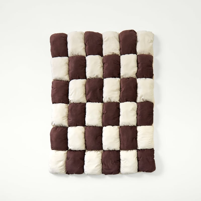  Natural & Chocolate Check Print Marshmallow Throw
