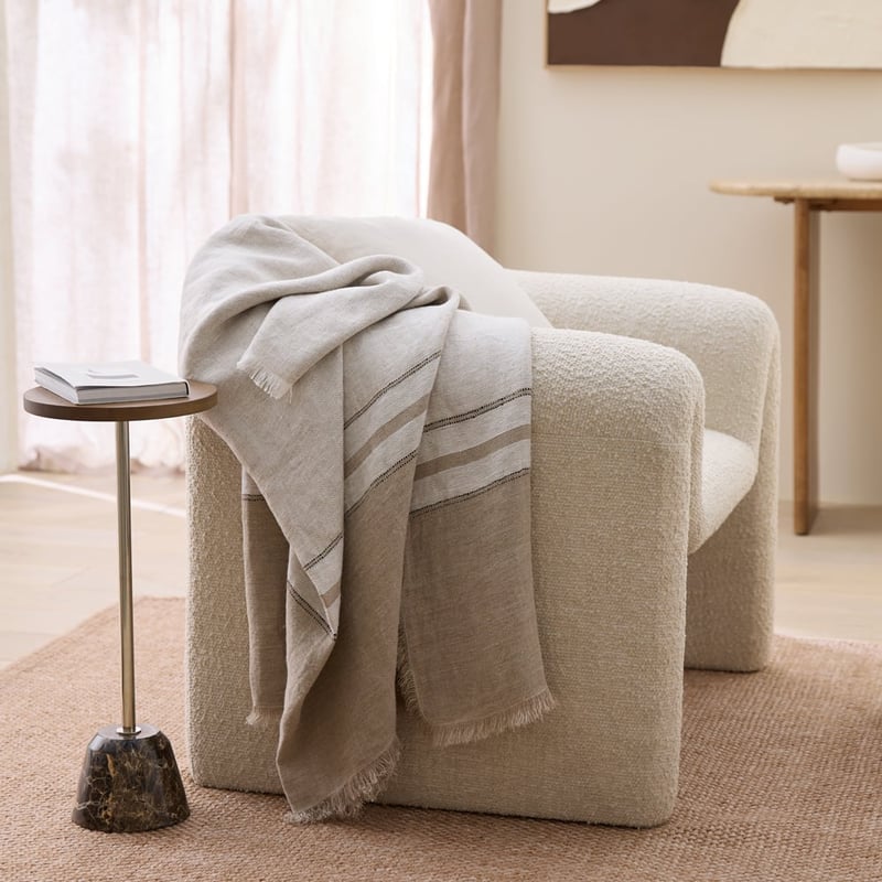 Echo White Stripe Linen Throw