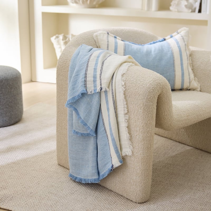 Echo Cashmere Blue Stripe Linen Throw