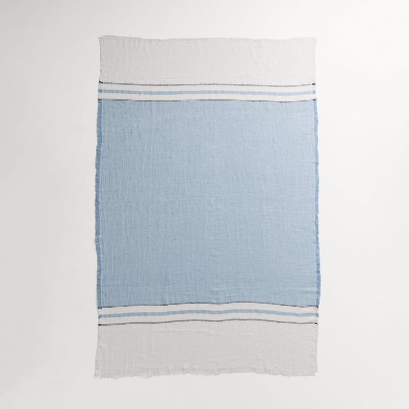 Echo Cashmere Blue Stripe Linen Throw