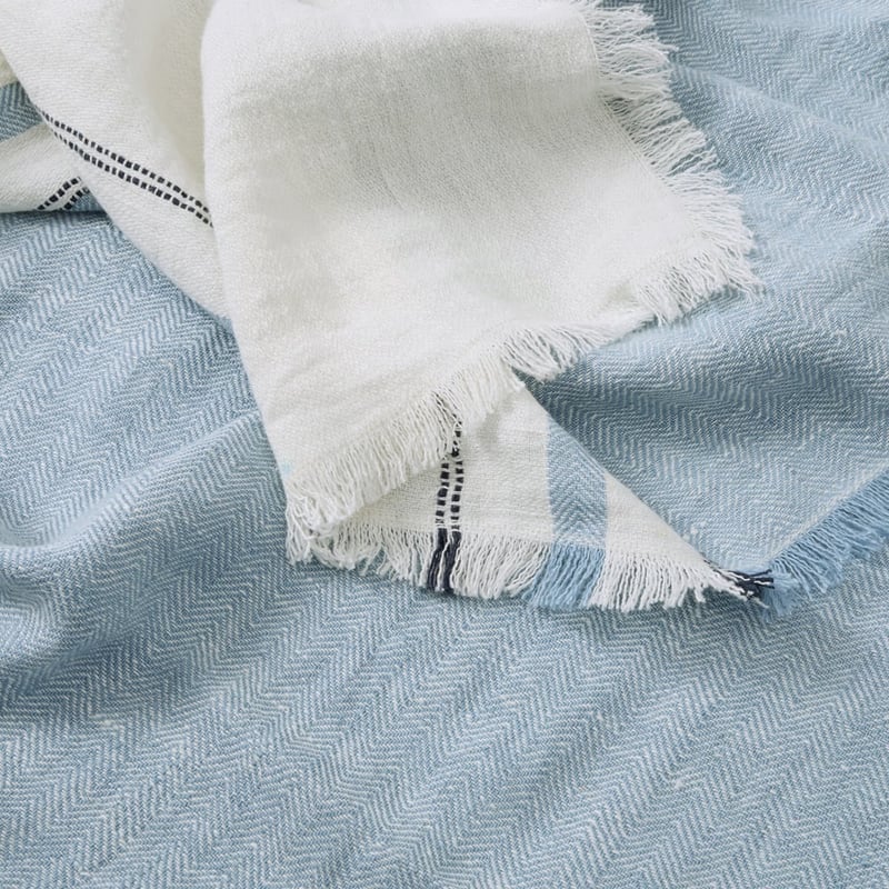 Echo Cashmere Blue Stripe Linen Throw