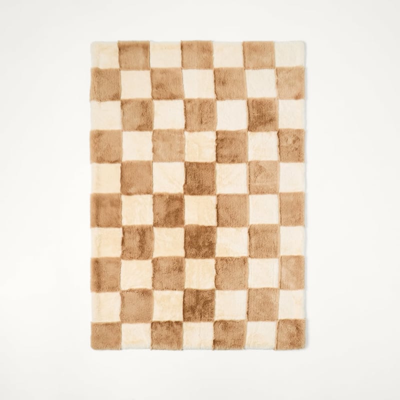 Checkerboard Natural Recycled Fur Throw 