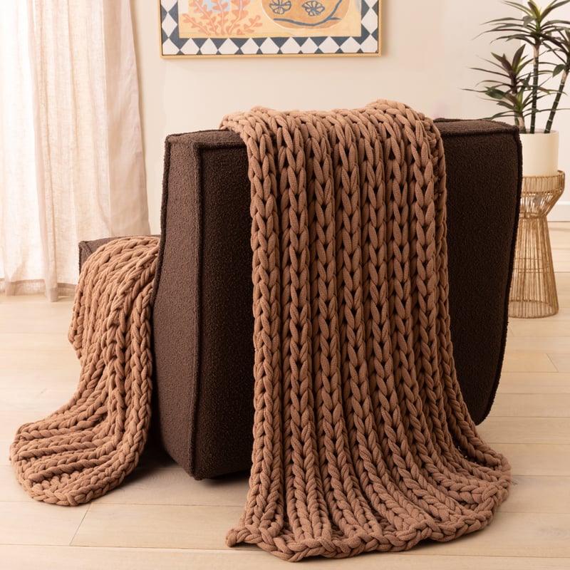 Newport Mocha Chunky Knit Throw