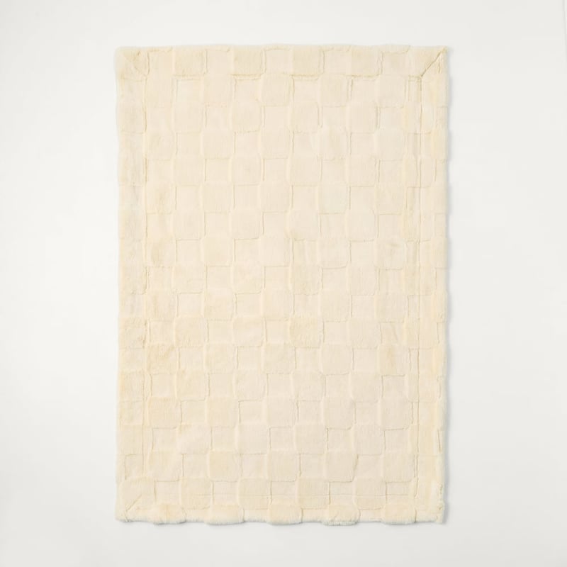 Clea Natural Check Recycled Fur Throw 