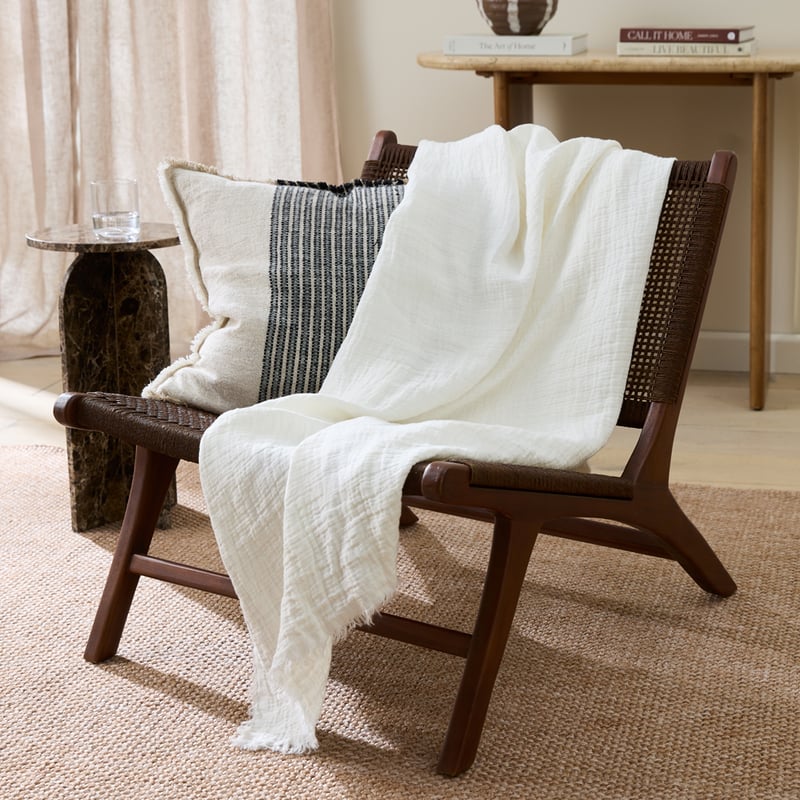Belgian Vintage Wash Linen White Throw