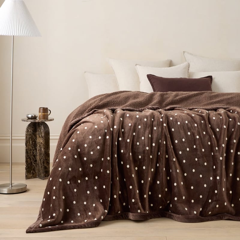 Sherpa Chocolate Polka Dot Blanket