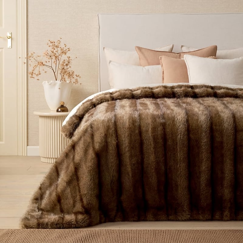 Lucerne Mocha Recycled Fur Blanket