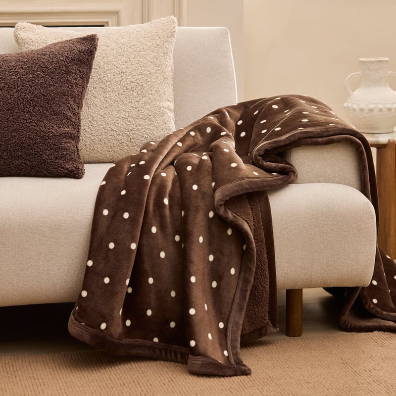 Sherpa Chocolate Polka Dot Throw