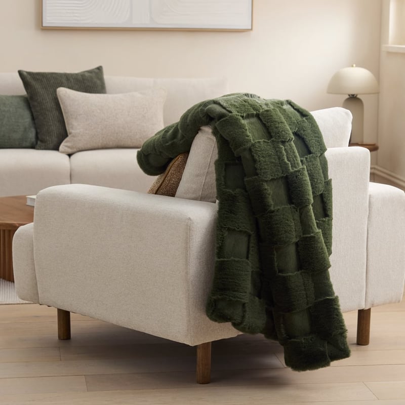 Clea Ivy Check Recycled Fur Throw