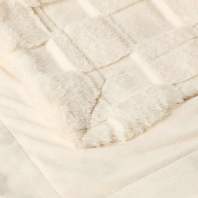 Clea Natural Check Recycled Fur Throw 