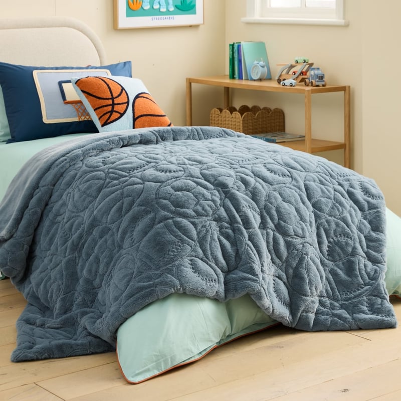 Game Day Recycled Faux Fur Quilted Blue Blanket