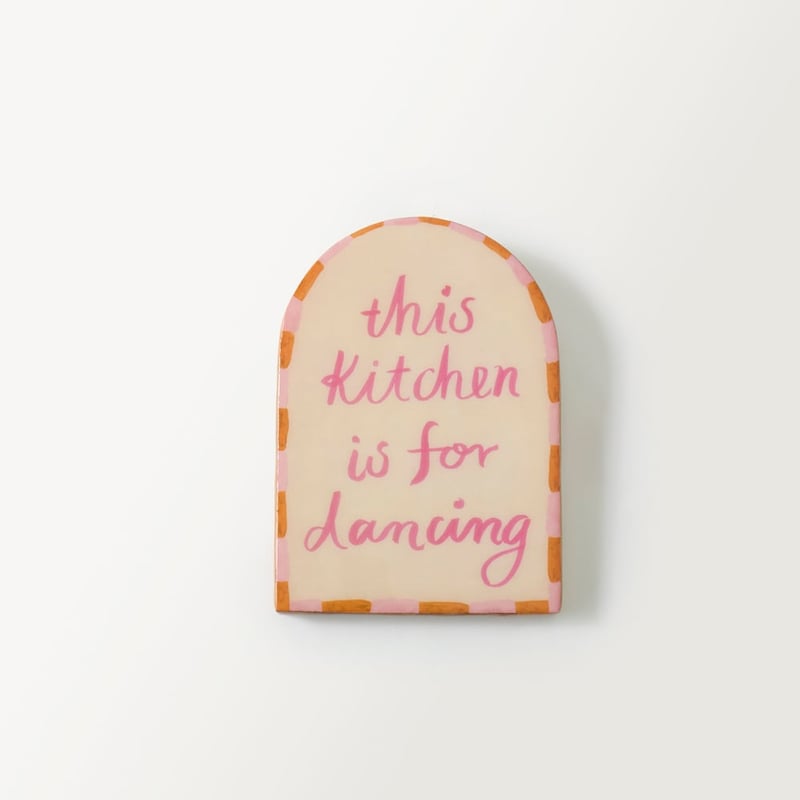 Kitchen Dancing Quote Pink Arch Timber Wall Art