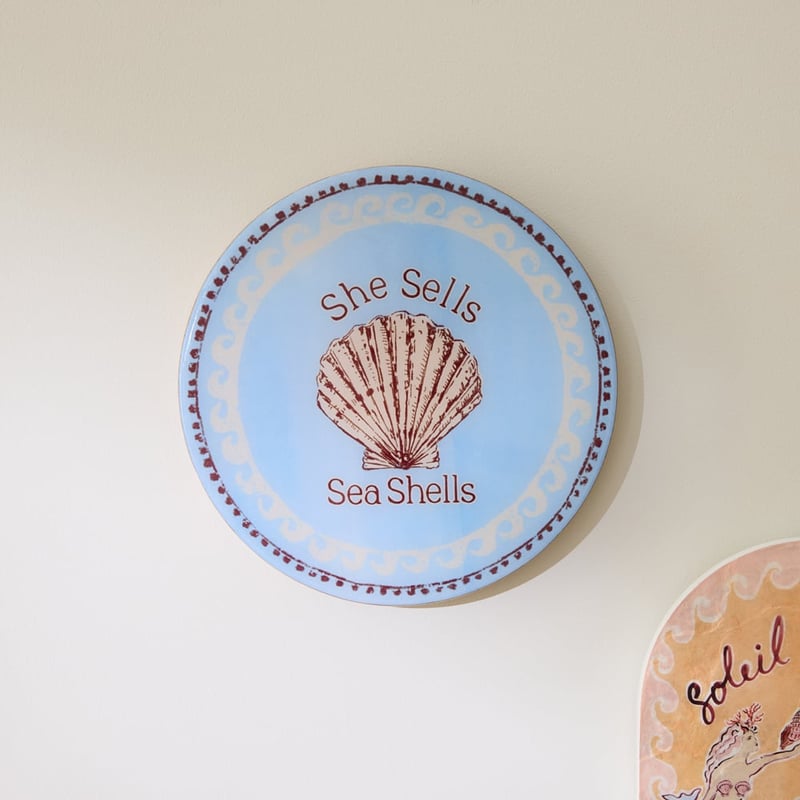 Artefact Blue Sea Shells Round Timber Wall Art