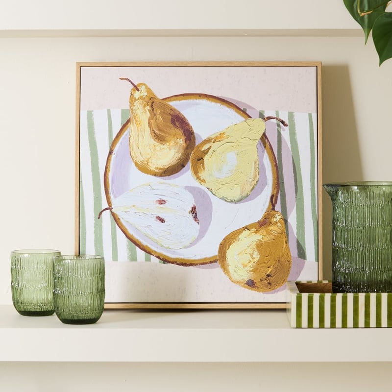 Fruit Bowl Pyrus Pears Natural & Green Square Canvas
