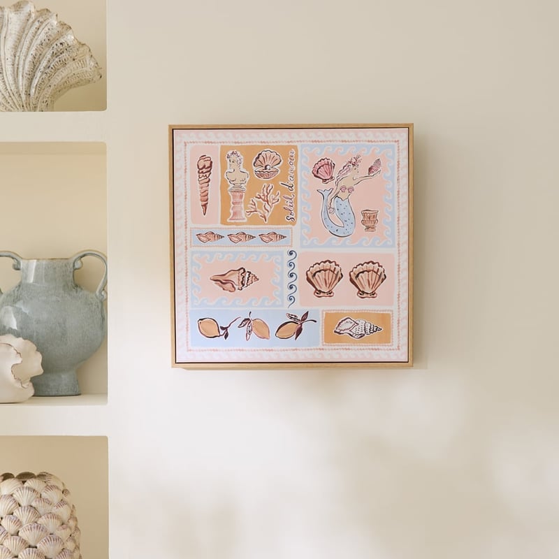 Nerida Collage Blue & Pink Square Canvas