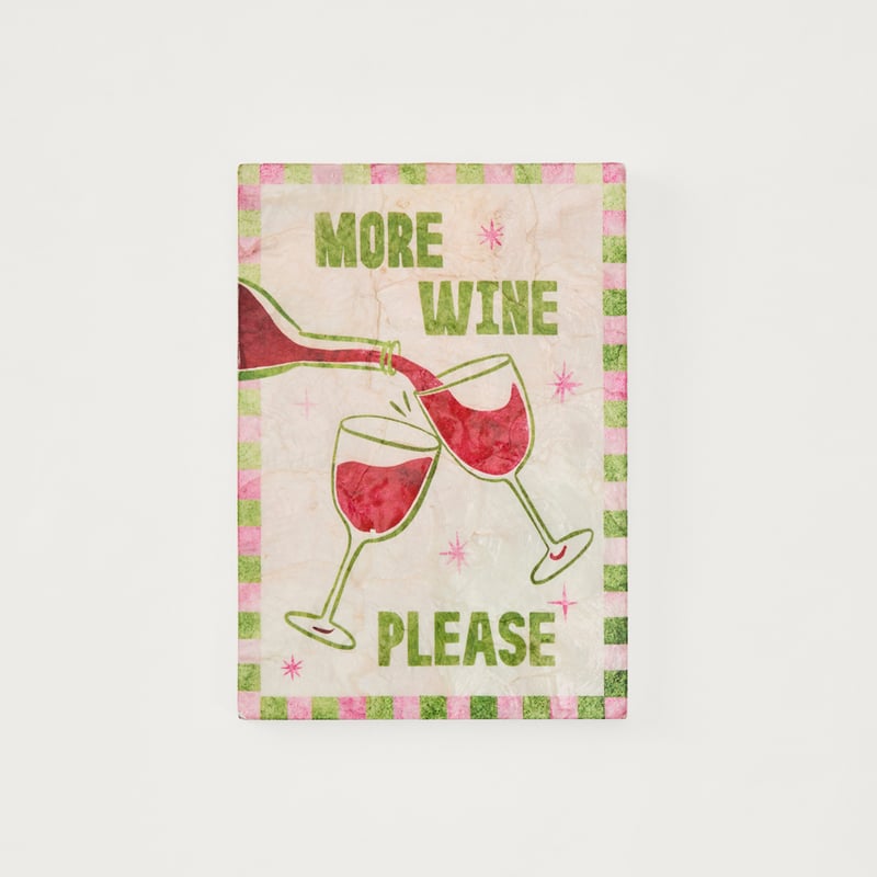 More Wine Please Pink & Green Capiz Wall Art
