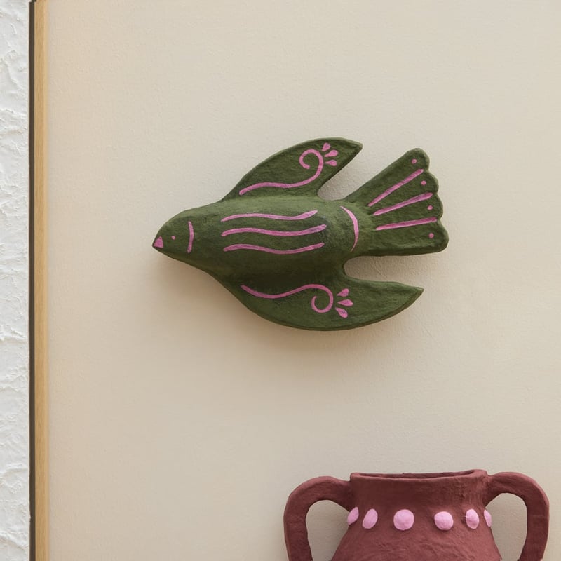  Bird Cactus Green Cotton Mache Wall Décor