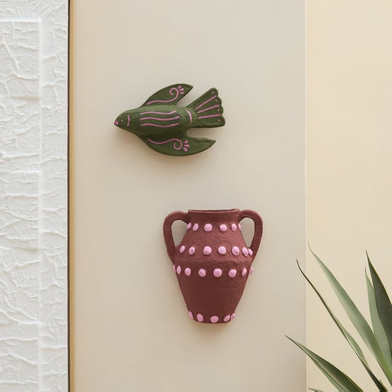  Bird Cactus Green Cotton Mache Wall Décor