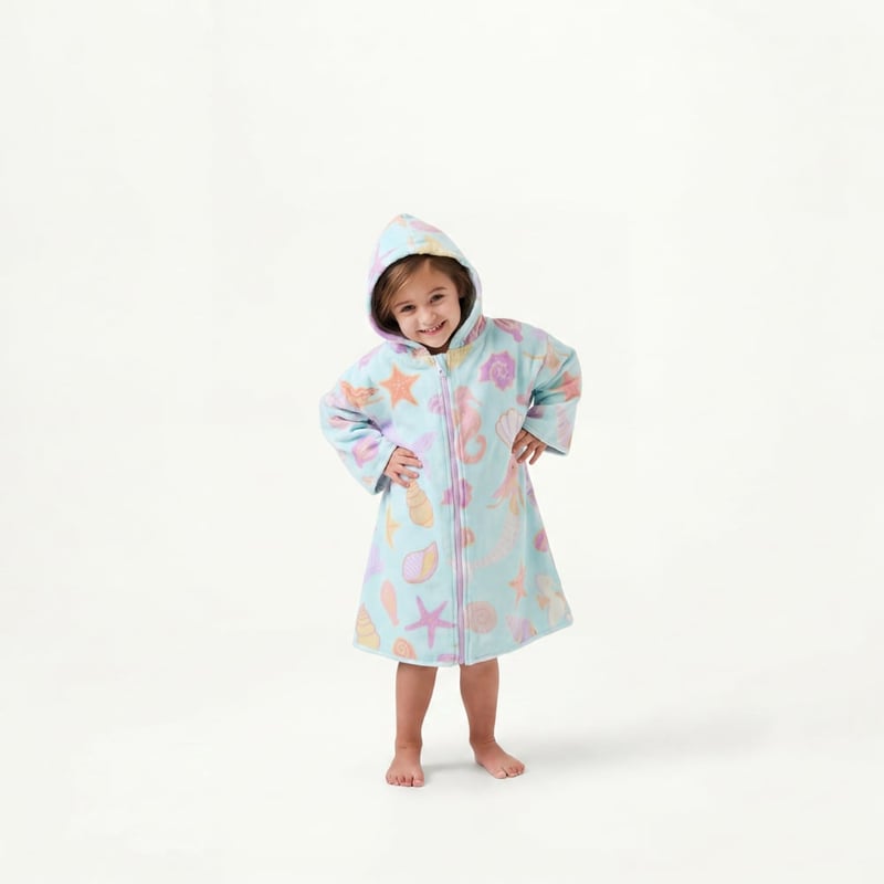 Mermaid & Shells Mint & Pink Zip Up Hooded Towel