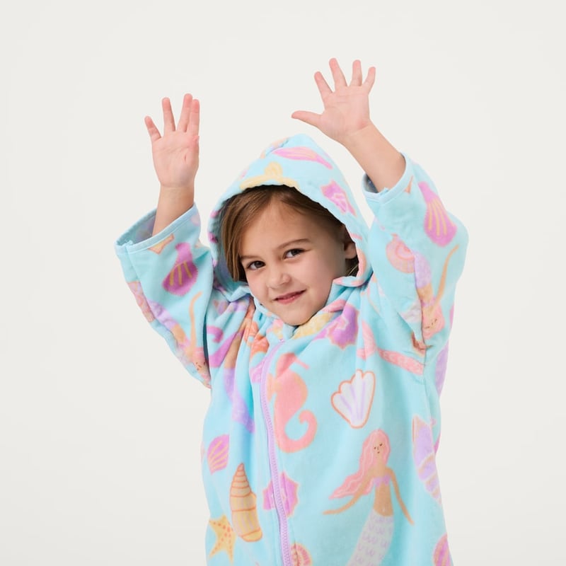 Mermaid & Shells Mint & Pink Zip Up Hooded Towel