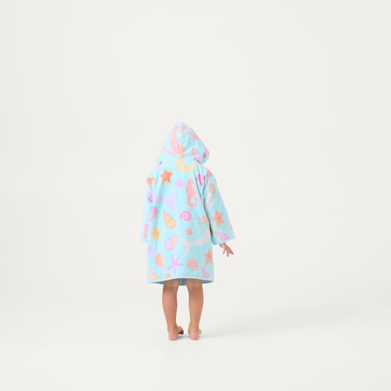 Mermaid & Shells Mint & Pink Zip Up Hooded Towel