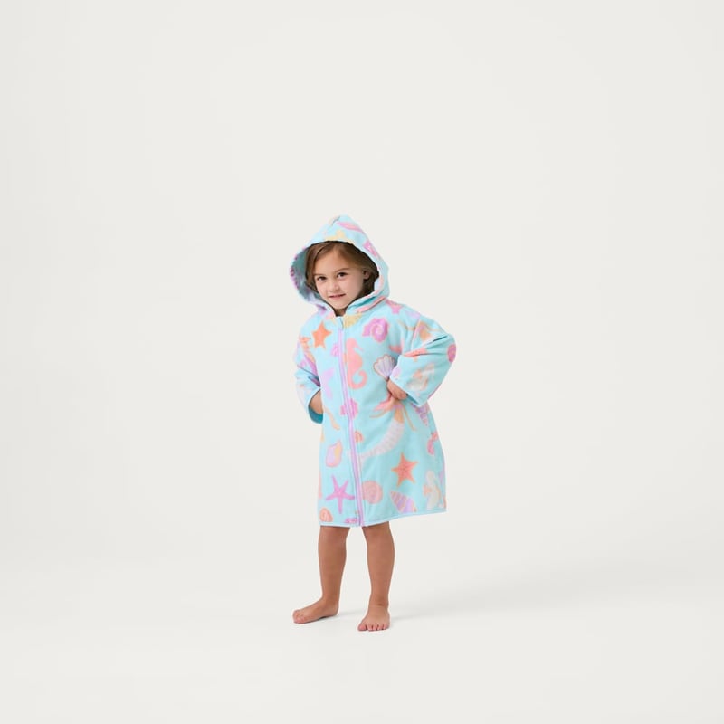 Mermaid & Shells Mint & Pink Zip Up Hooded Towel