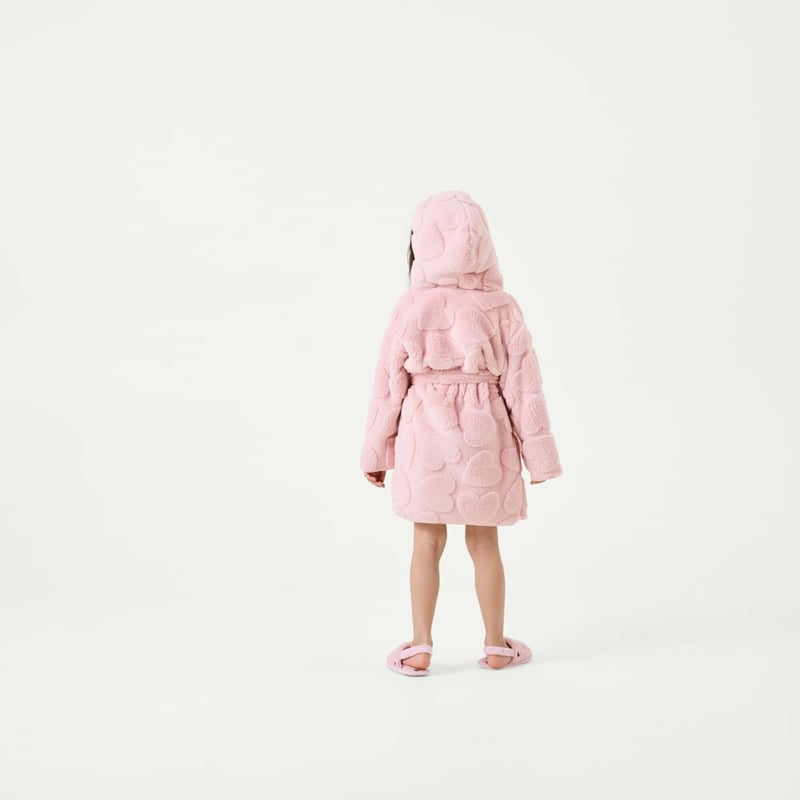 Heart Jacquard Pink Sherpa Hooded Gown