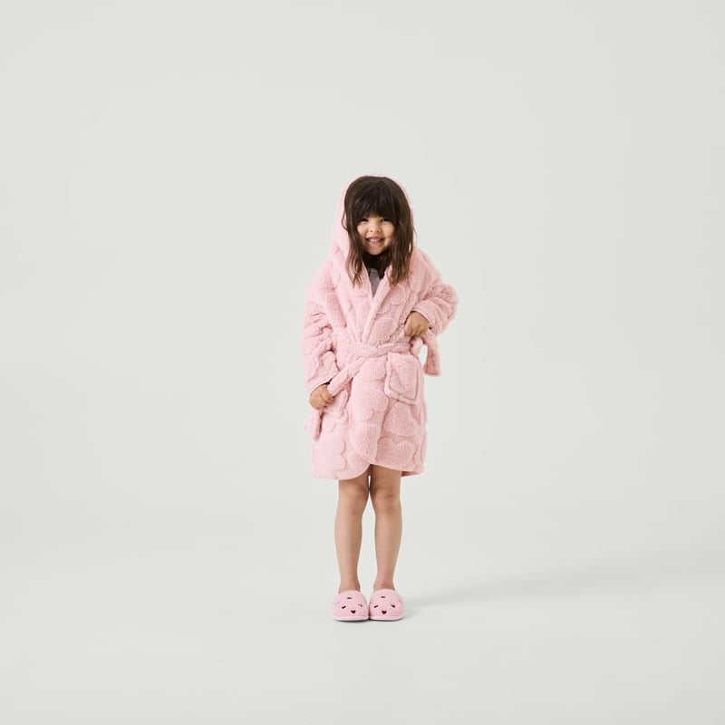 Heart Jacquard Pink Sherpa Hooded Gown