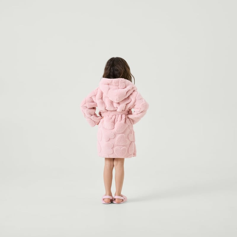 Heart Jacquard Pink Sherpa Hooded Gown