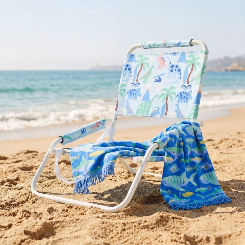 Dinosaur Paradise Blue Printed Beach Chair