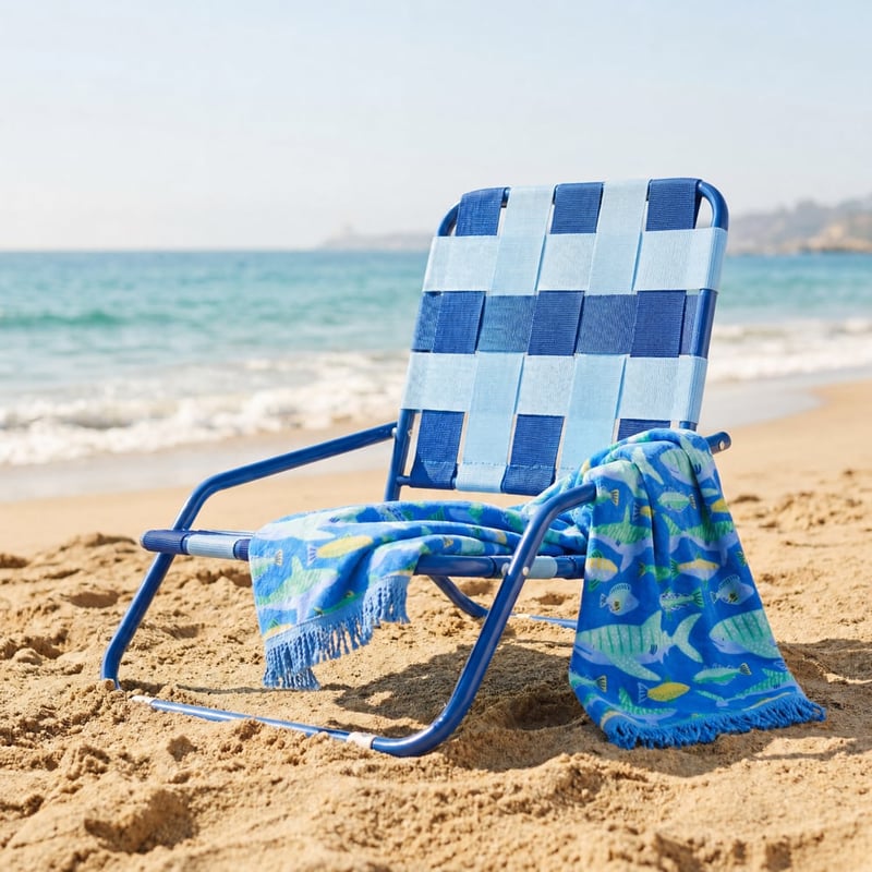 Kids Blue Stripe Fold Out Beach Chair