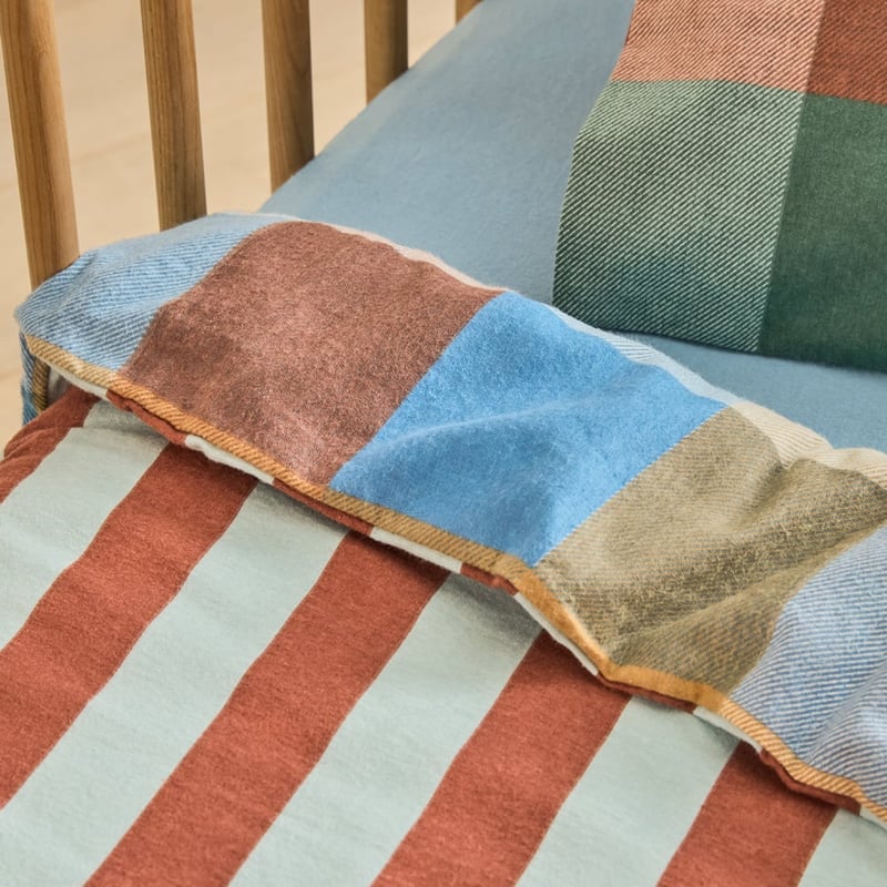 Morgan Blue Check Flannelette Cot Quilt Cover Set