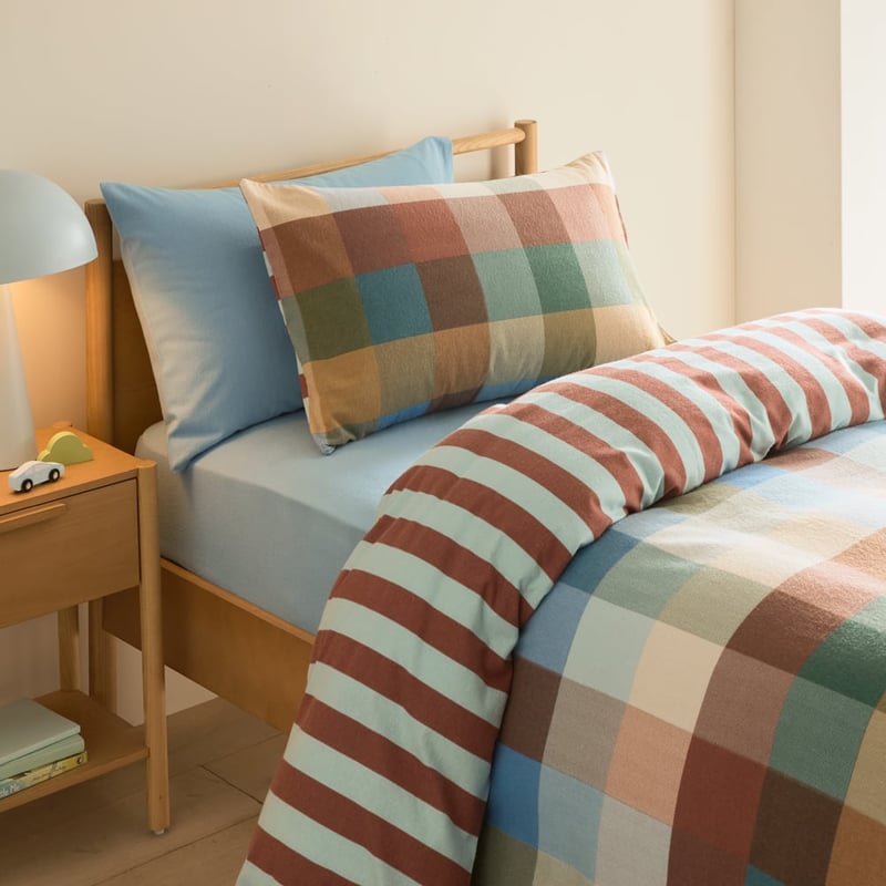 Morgan Blue Check Flannelette Quilt Cover Set