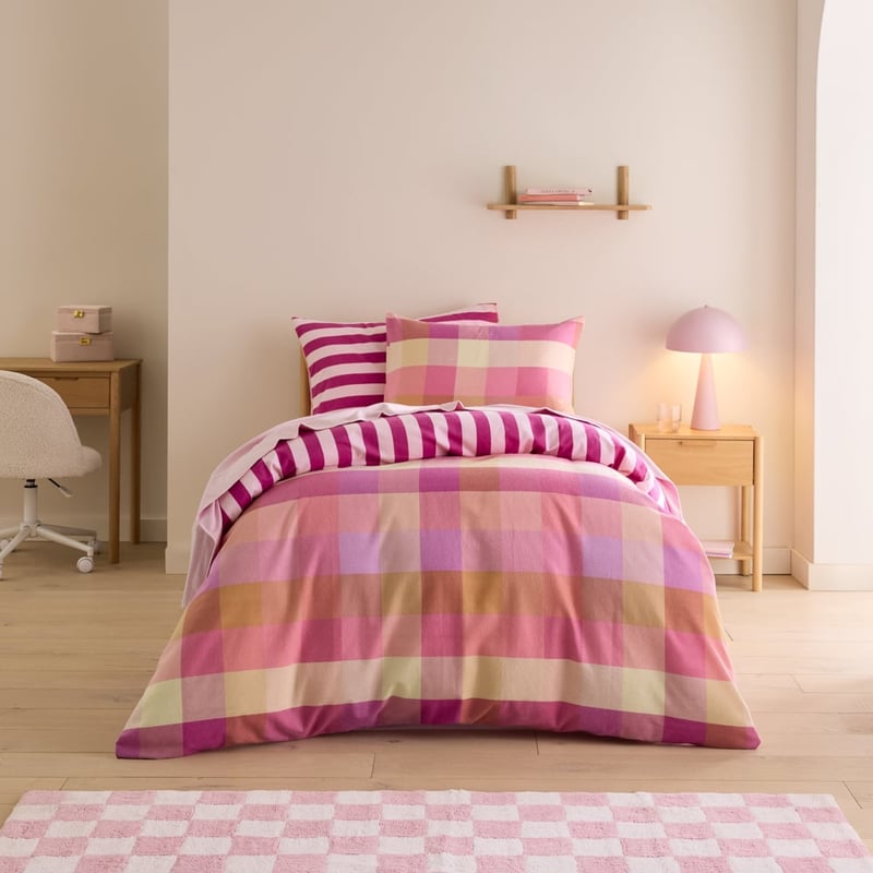 Morgan Pink Check Flannelette Quilt Cover Set