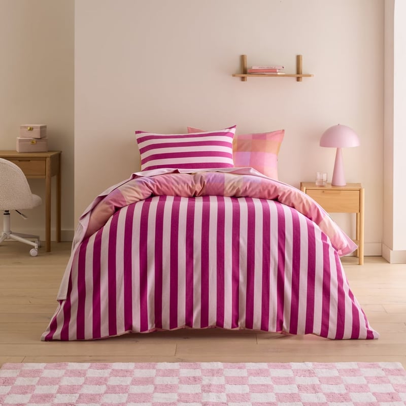 Morgan Pink Check Flannelette Quilt Cover Set