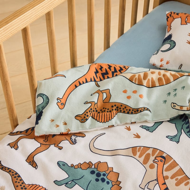  Dinosaur Friends Green Flannelette Cot Quilt Cover Set