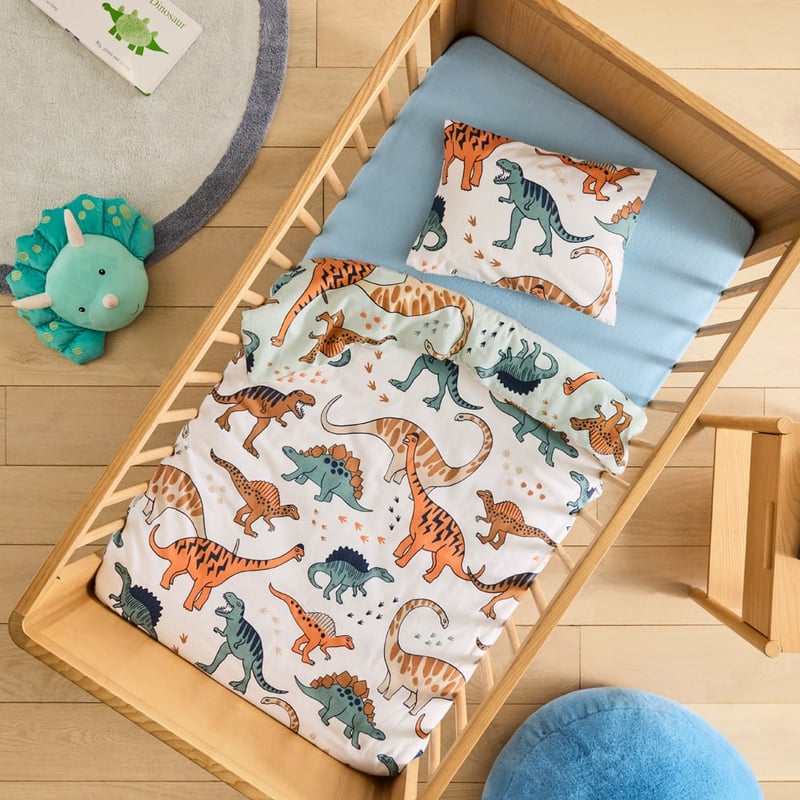  Dinosaur Friends Green Flannelette Cot Quilt Cover Set
