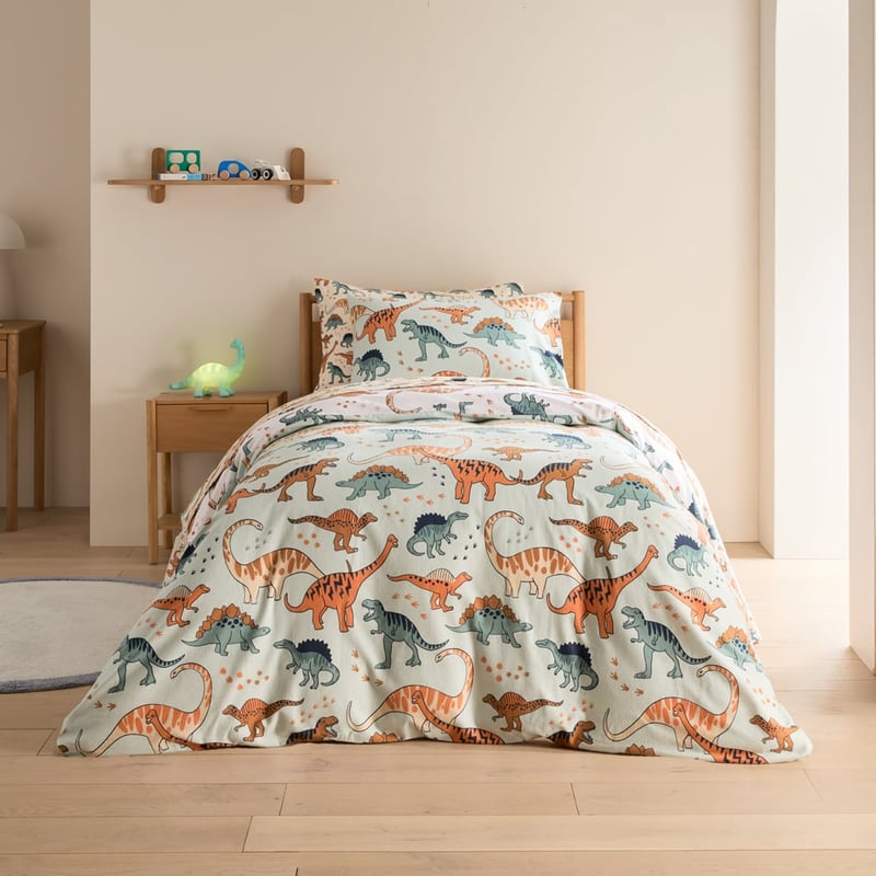 Dinosaur Friends Green Flannelette Quilt Cover Set