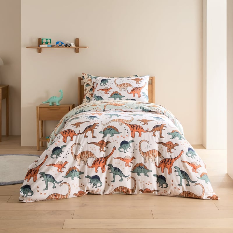 Dinosaur Friends Green Flannelette Quilt Cover Set