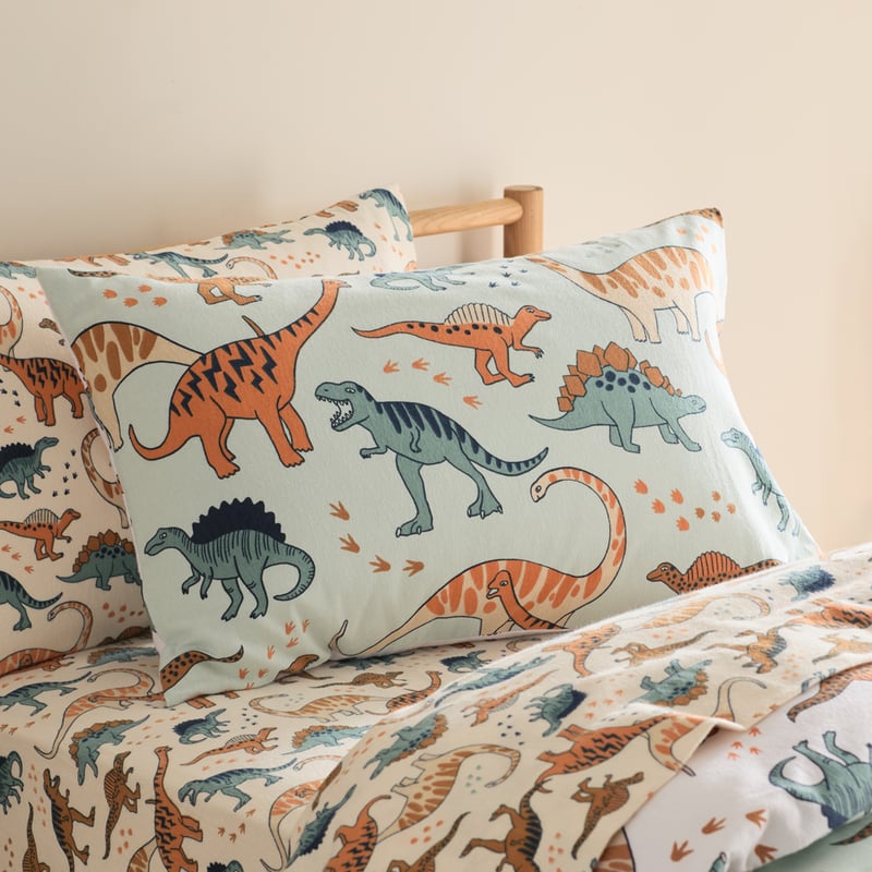 Dinosaur Friends Green Flannelette Quilt Cover Set